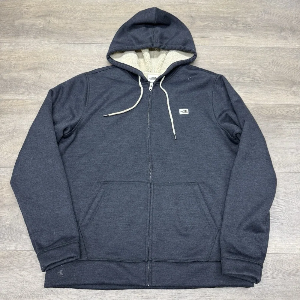 The North Face Sherpa Lined Full Zip Jacket Gray Blue Men's Sz L STAIN